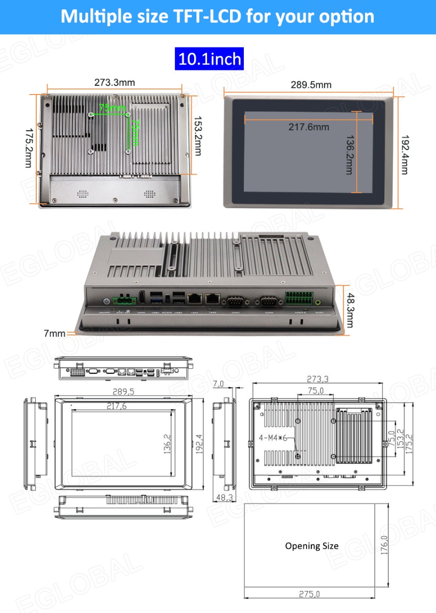 175.2mm Multiple size TFT-LCD for your option 10.1 inch 7mm Opening Size 275,0mm 273.3mm  289.5mm