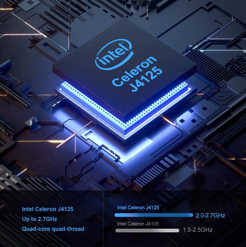 Intel Celeron J4125 Intel Celeron J4125 2.0-2.7GHZ Upto 2.7GHz Intel Celeron J4105 Quad-core quad-thread 1.5-2.5GHZ