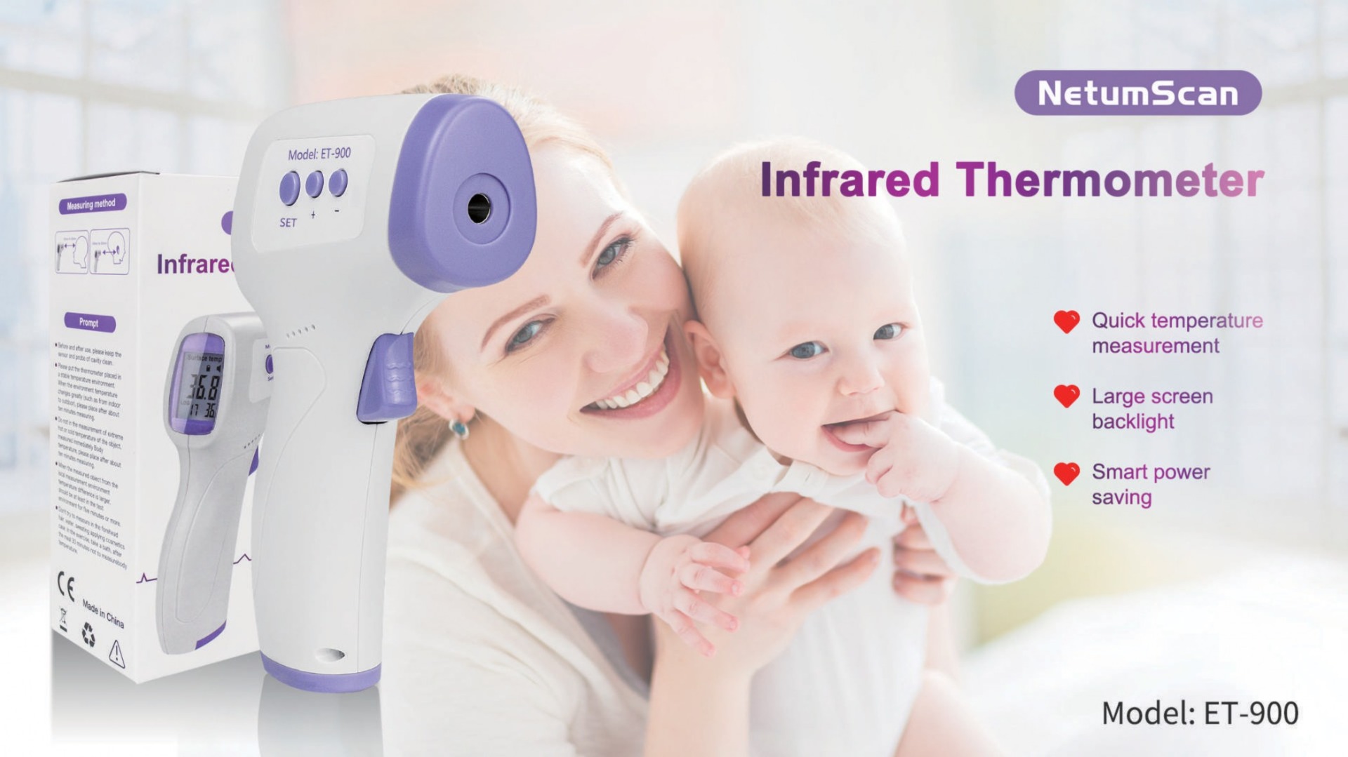 Woman and child with Infrared Forehead Thermometer NetumScan ET-900