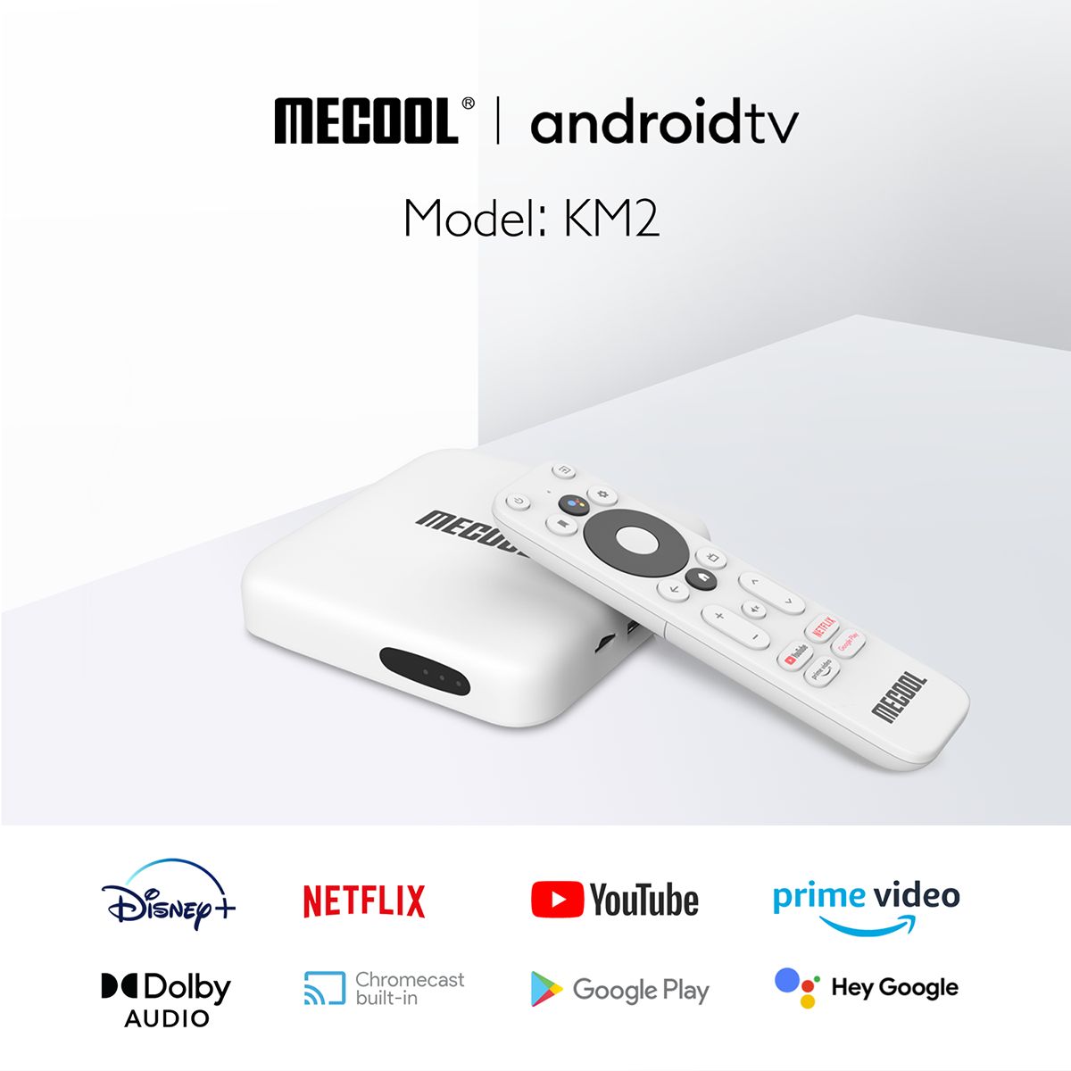 Mecool android tv Model: KM2 Disnay+ NETFLIX YouTube prime video Dolby AUDIO Chrome Cast Google Play Hey Google