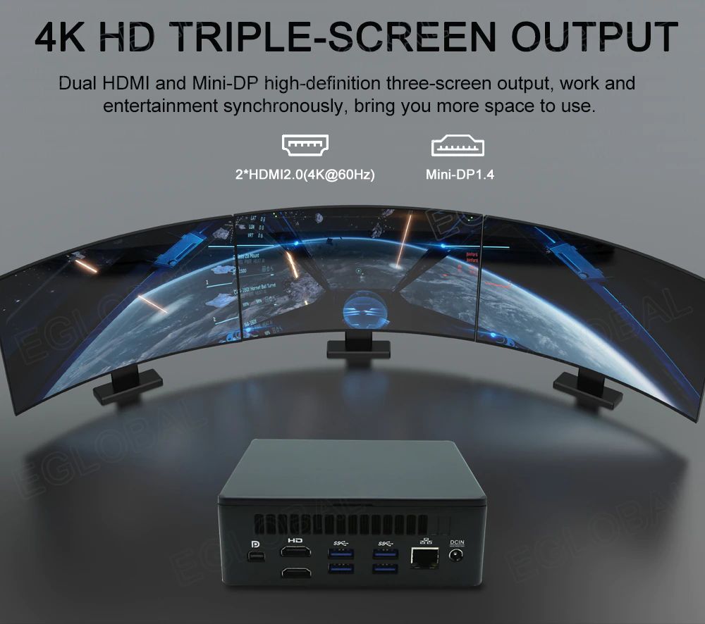 4K HD TRIPLE-SCREEN OUTPUT Dual HDMI and Mini-DP high-definition three-screen output, work and entertainment synchronously, bring you more space to use.