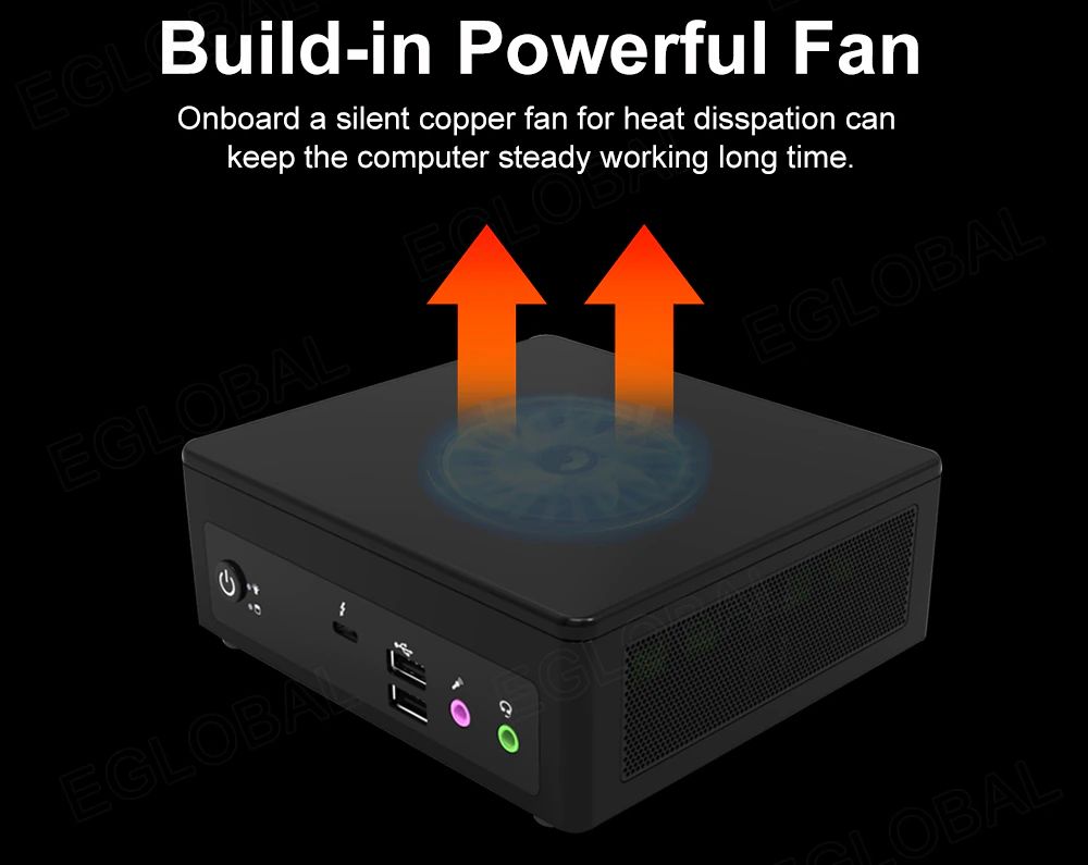 Build-in Powerful Fan Onboard a silent copper fan for heat disspation can keep the computer steady working long time.