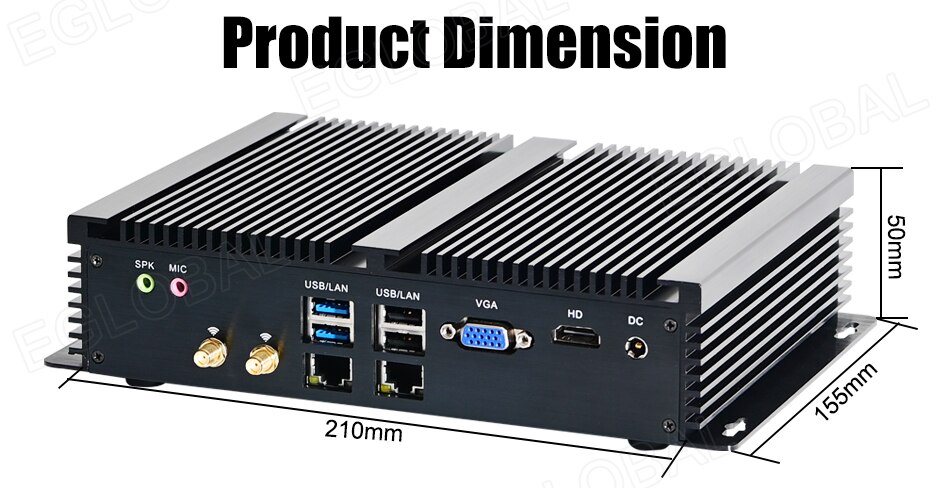 Image of Powerfull Industrial Fanless Mini PC / HTPC / Rugged Computer with CPU Intel Core i7-8550U, 1xDDR4 slot, 6xCOM RS232 ports, 8xUSB ports, VGA, HDMI, 4G SIM slot, dual WiFi for Windows 10 Pro or Linux desktop computing