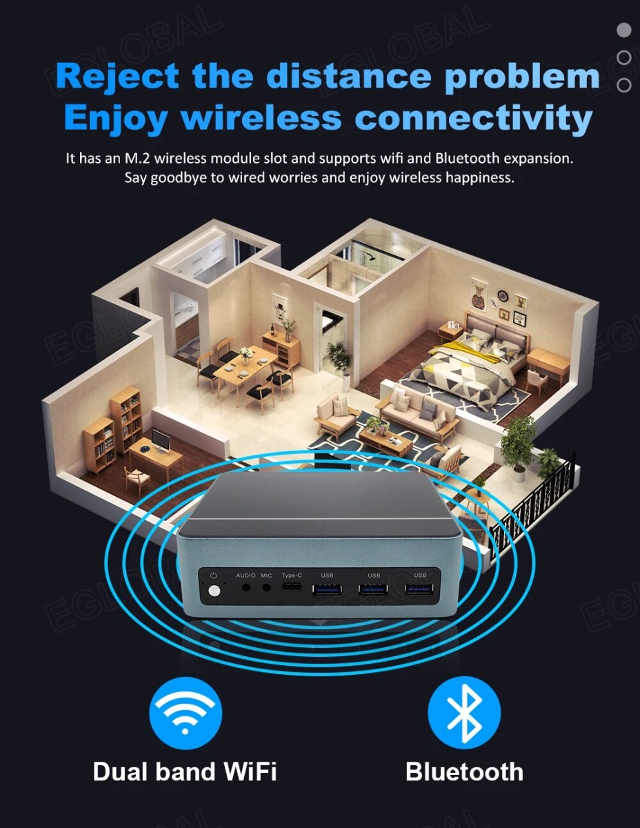 Reject the distance problem Enjoy wireless connectivity It has an M.2 wireless module slot and supports wifi and Bluetooth expansion. Say goodbye to wired worries and enjoy wireless happiness. Dual band WiFi Bluetooth
