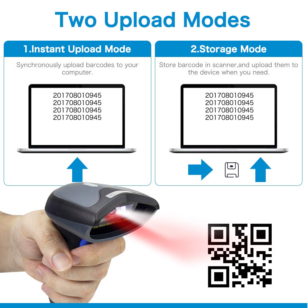 Two Upload Modes Synchronously upload barcodes to your computer. 201708010945 Store barcode in scanner,and upload them to the device when you need. 201708010945 